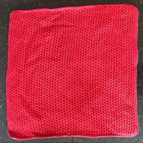 New Pottery Barn Thermal Sherpa Back Knit Pillow Cover, Red & Cream Cozy Pillow - Picture 2 of 16